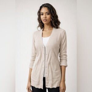 Motherhood Cream Cardigan Sweater with V-Neck and 3/4 Sleeves